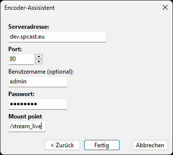RadioBOSS Encoder Verbindungsassistent