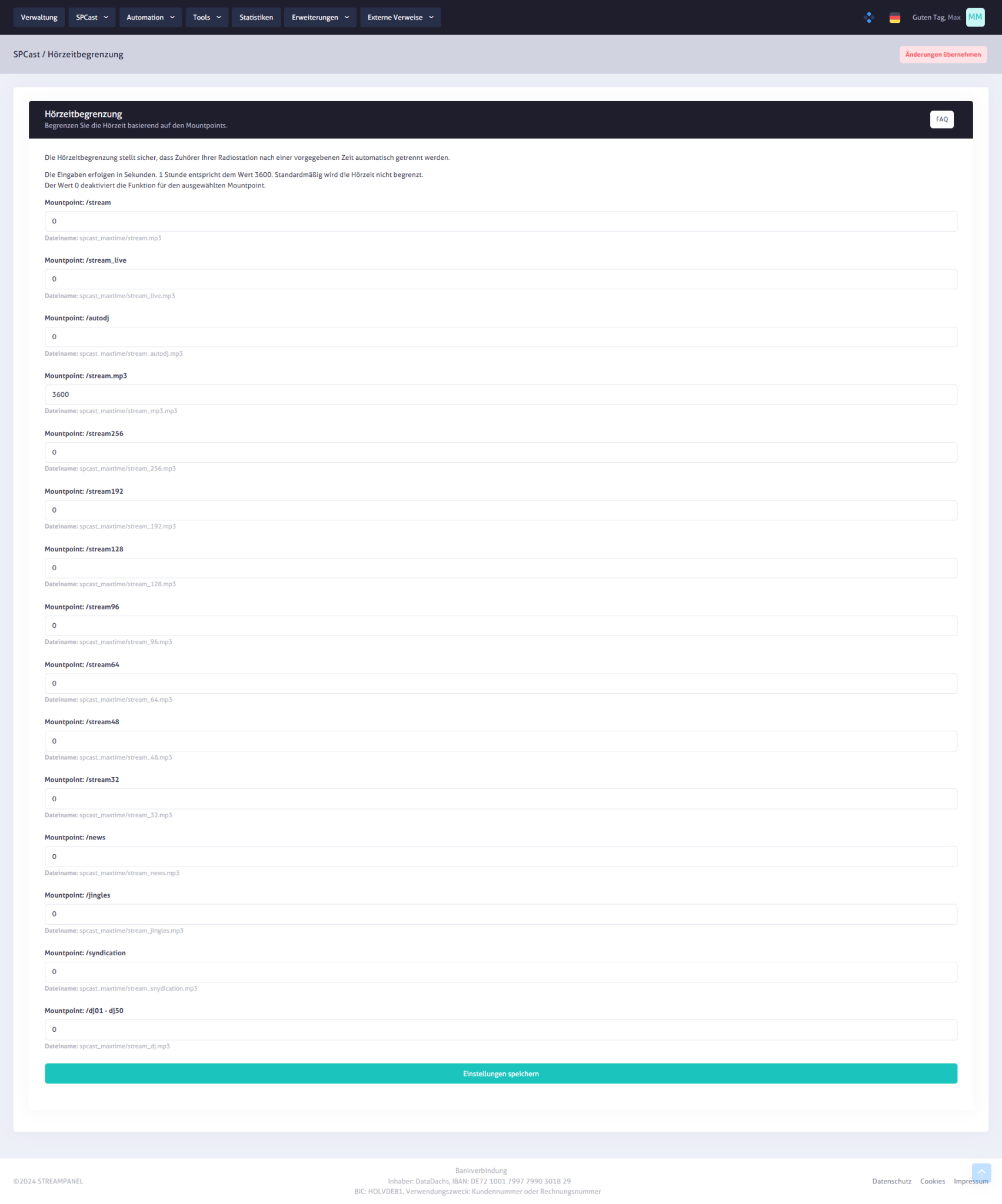 SPCast Settings: Listening Time Limit