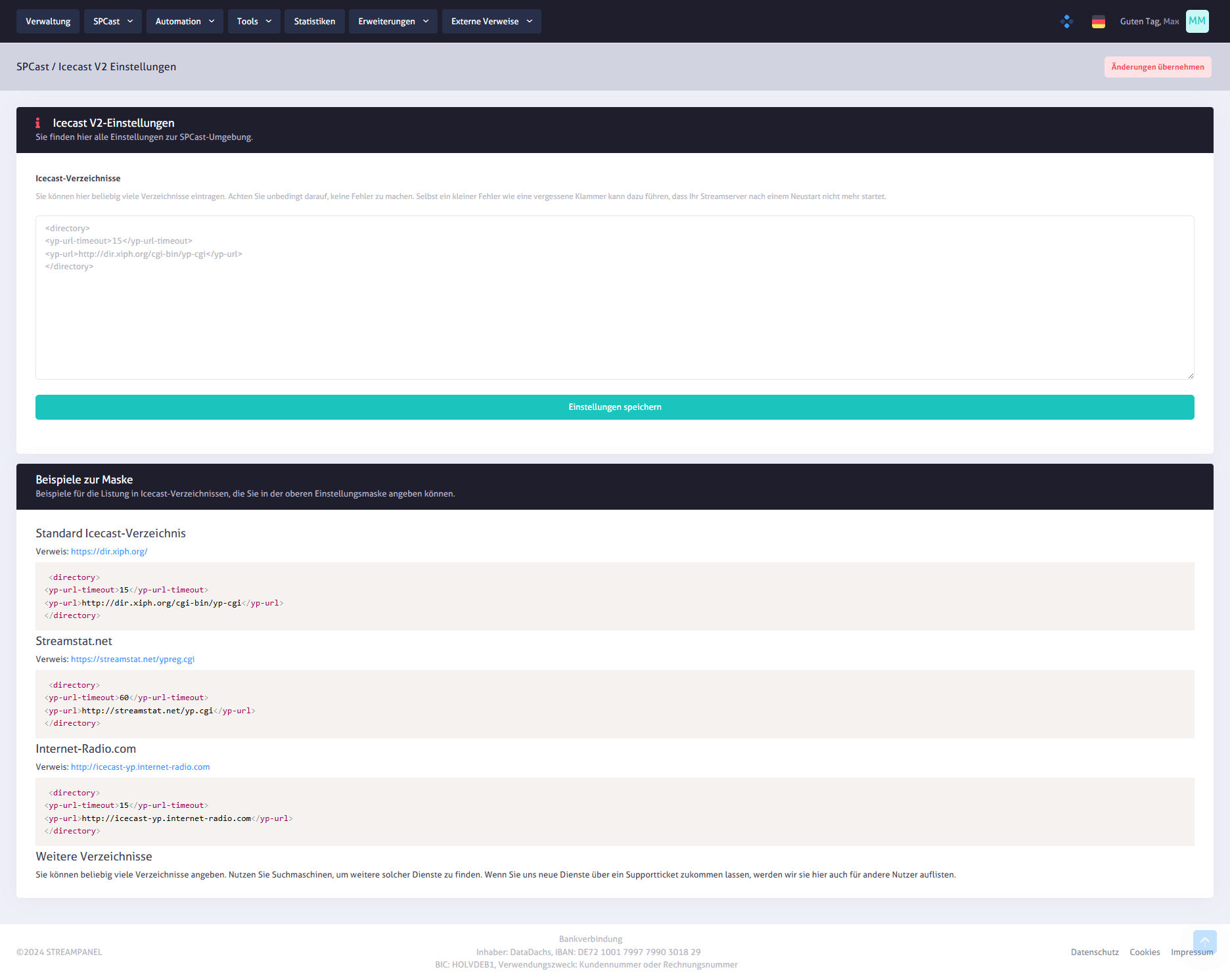 SPCast Settings: Icecast V2