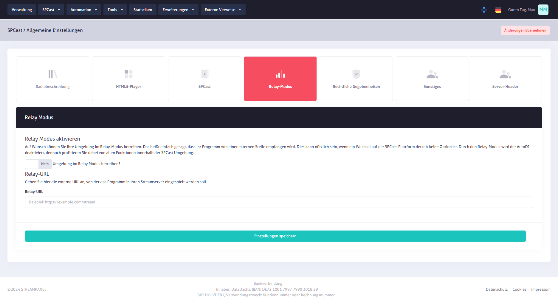 SPCast Settings: Relay Mode