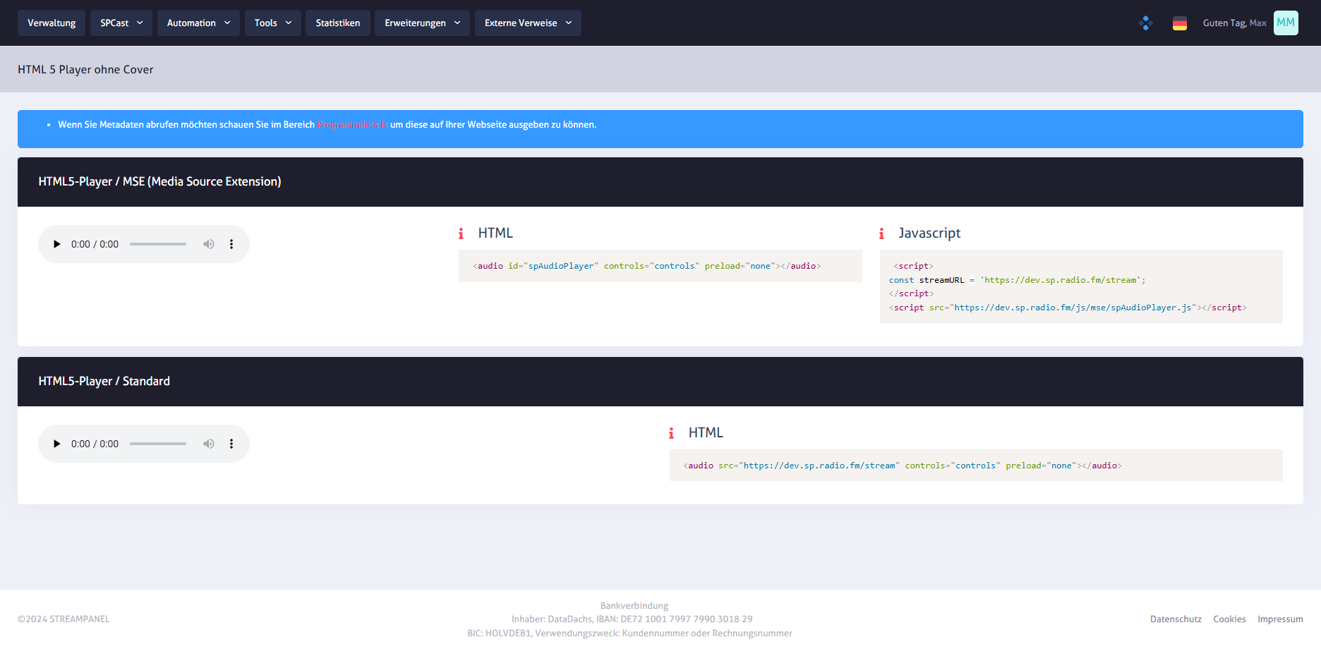 SPCast Tools: HTML5 Player without Cover
